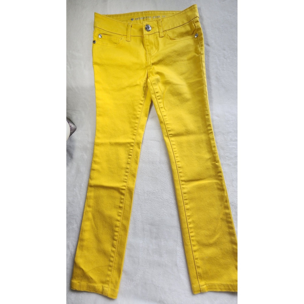 Celebrity Pink Girls Size 12 Yellow Skinny Jeans Stretch Denim Lemon Color Pants